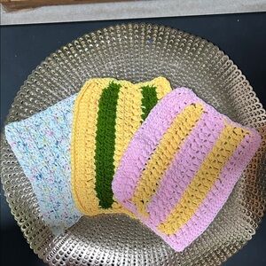 Colorful handmade crocheted washcloths Set of 3.
